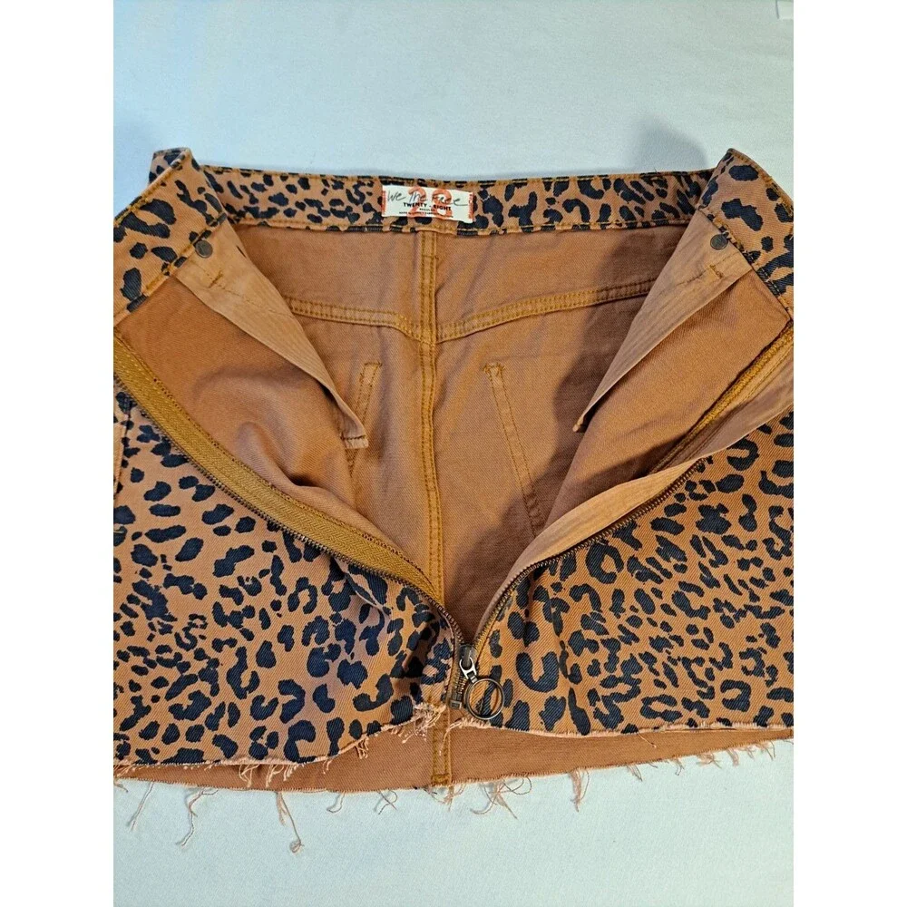 Free People We The Free Womens Mini Skirt Size 28 Leopard Print Full Zip Raw Hem